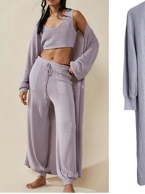FP Beach Long Open Front Duster Cardigan Blue/Gray Knit Sweater XS*T30